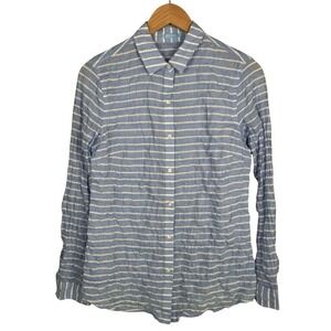 J. McLaughlin Crinkle Shirt Blue White Striped Button Up‎ Cotton Spandex Size XS